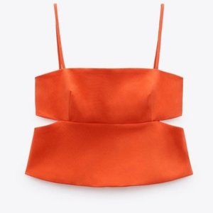 Zara Orange Cut-Out Straight Neckline Crop Top (SMALL)